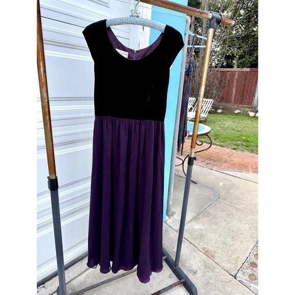 VINTAGE 80's/90's  ELIZABETH WAYMAN PURPLE SILK VELVET DRESS W/ SASH - Picture 10 of 10